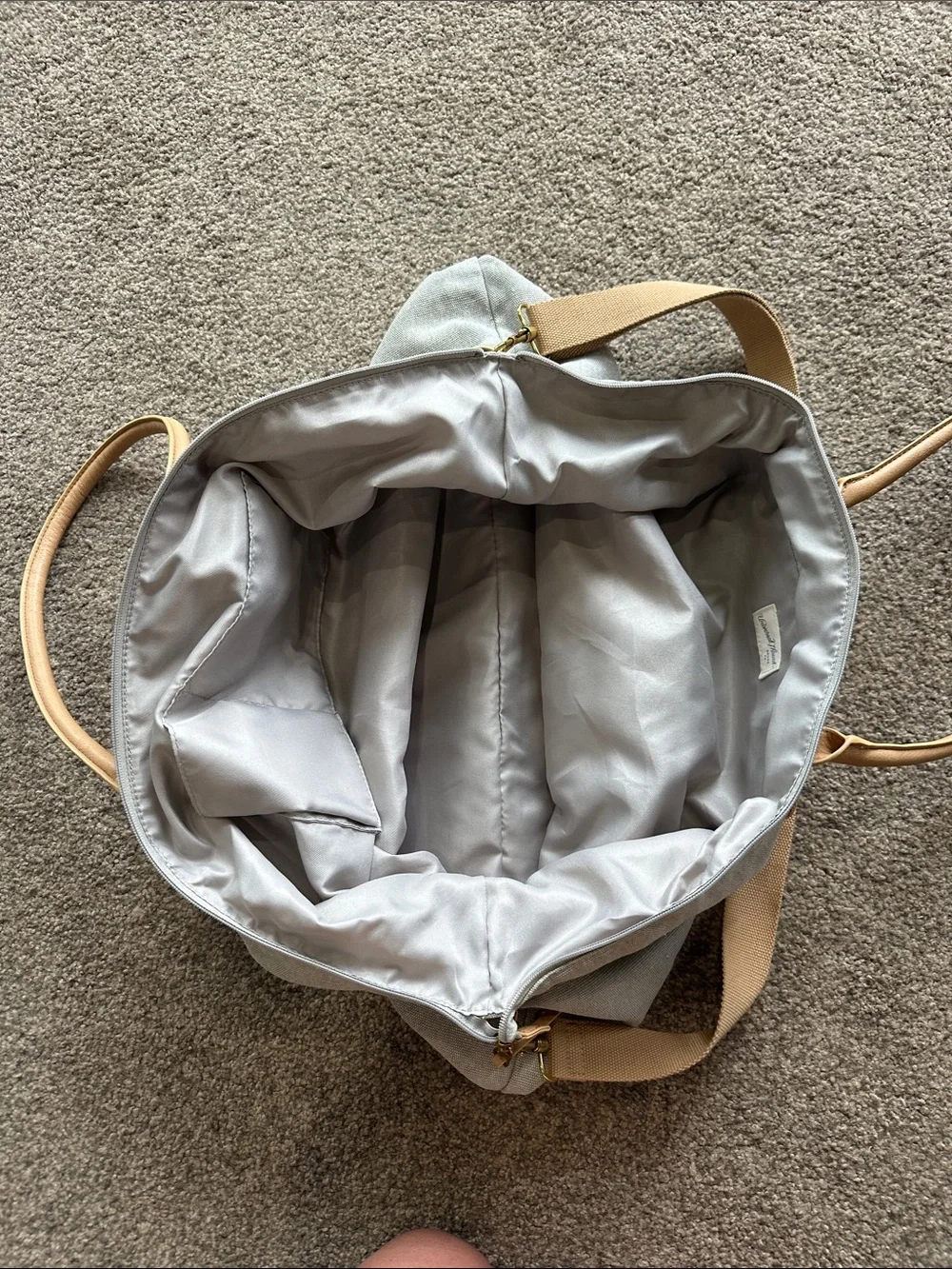Universal Thread Gray Canvas and Tan Leather-Trim Hobo Tote